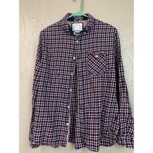 Denim & Flower Mens Checkered Plaid Button Down Flannel Casual Shirt Size Medium